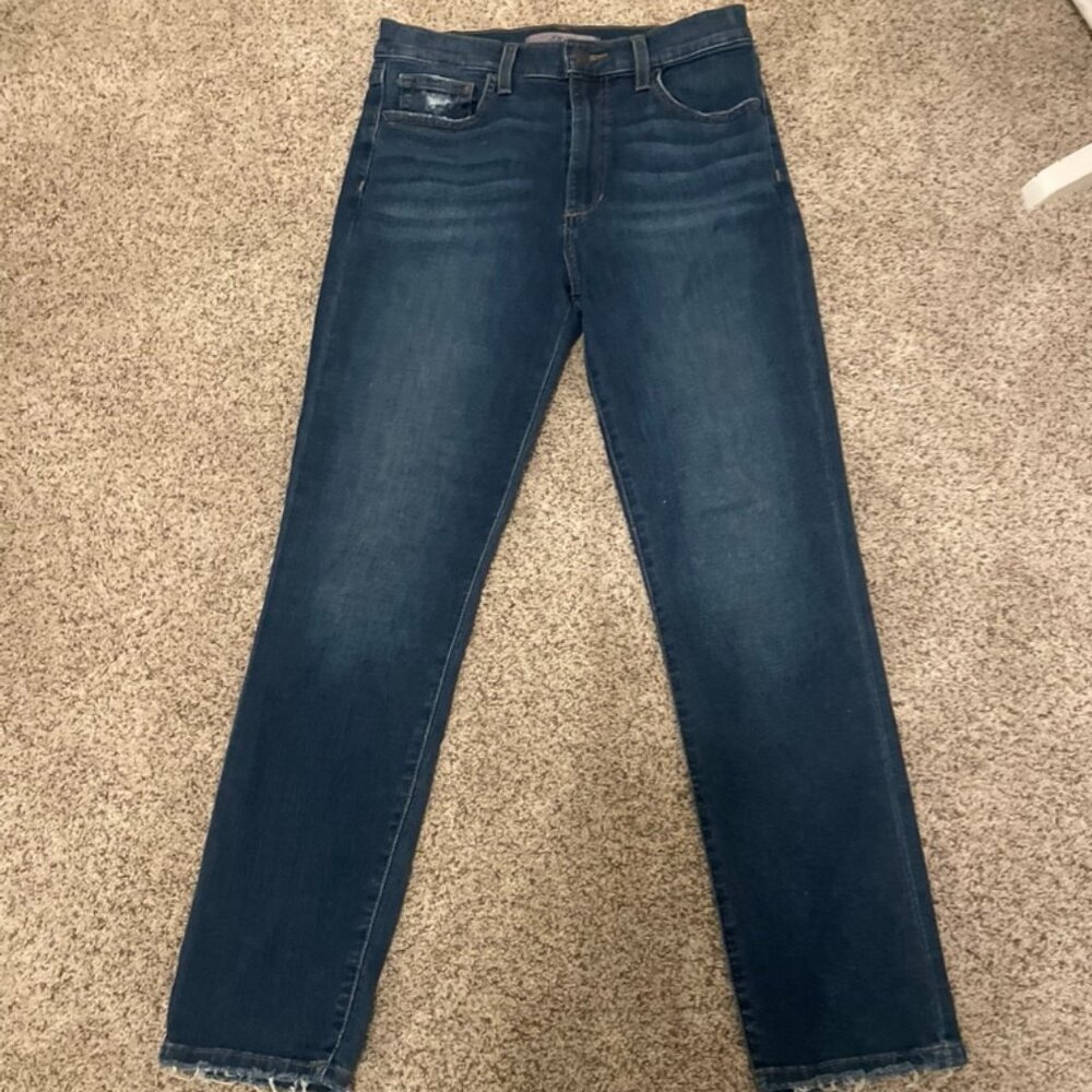 Joe’s Jeans Women’s Size 27 Mid-Rise Skinny Jeans Raw Hem Distressed Ankle Dark
